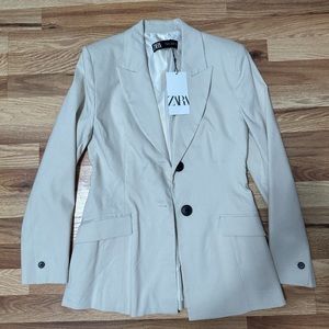 Brand new Zara jacket suit blazer liner brown cream white